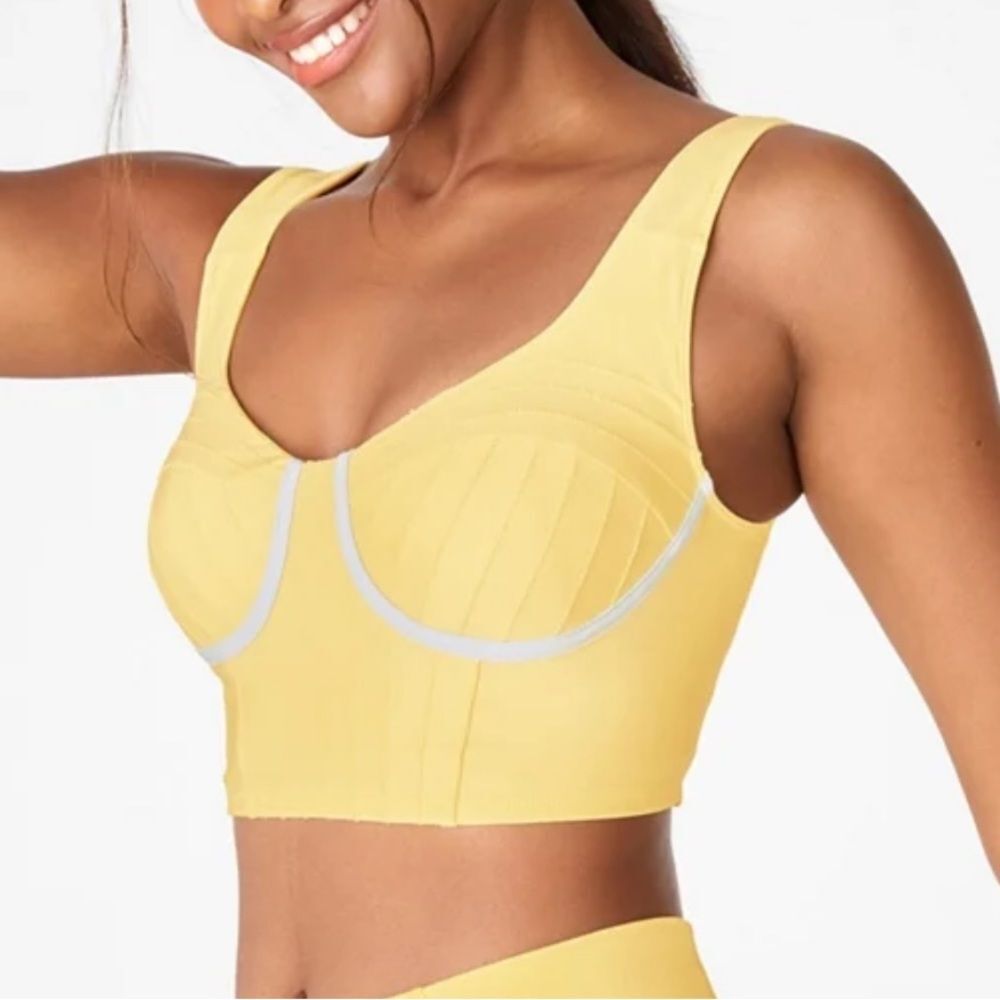 Fabletics x Madelaine Petsch Butter Yellow Bustier Sports Bra Size S